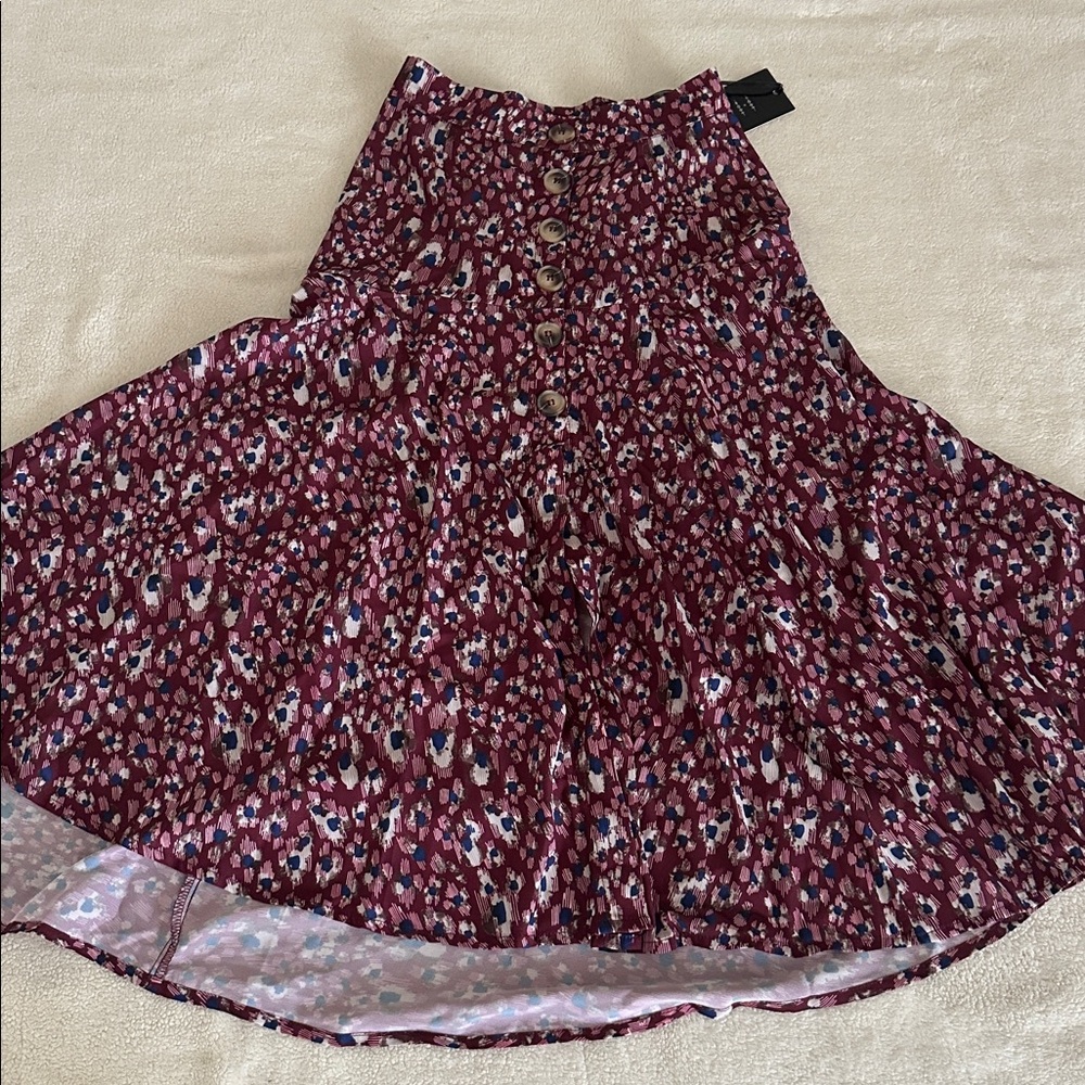 Code Mode Wine, Floral Button-Down Skirt, Small Petite